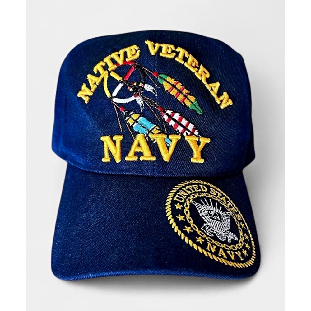 U.S. Warriors U.S. Navy Native Veteran Blue Embroidered Adjustable Cap Hat